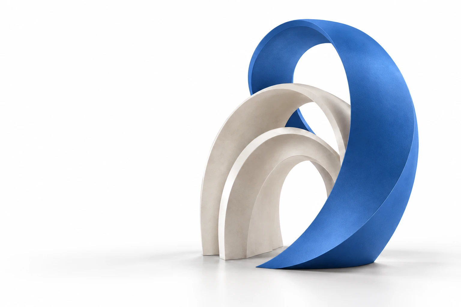 Blue and porcelain architectural arches, connecting into one sculptural form.